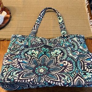 Quilted Floral Tote Bag in Navy & Teal - Vera Bradley Style